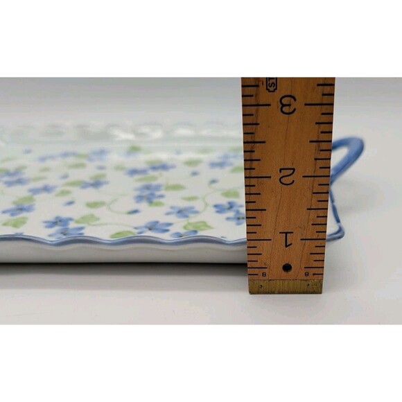 Andrea By Sadek Serving Plate Tray with Handles Ceramic 13” X 9” Purple Violets - Picture 6 of 6